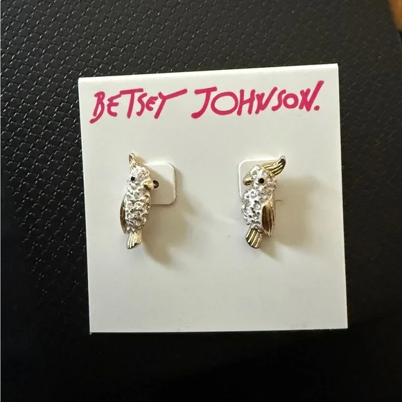 Betsey Johnson Gold and Silver Owl Earrings - Picture 1 of 2